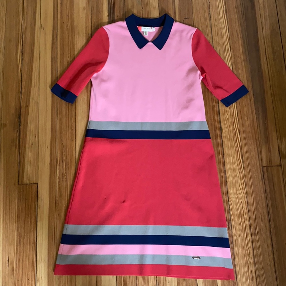 Ted Baker London Pink and Red Colorblock Midi Dress